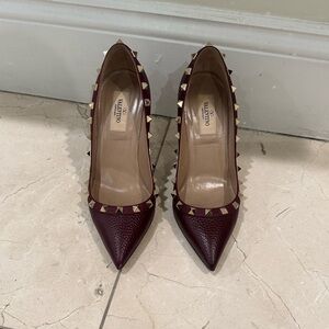 Valentino Burgundy Heels with Gold Studs
